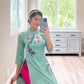 Cyan Embroidery Ao Dai Set