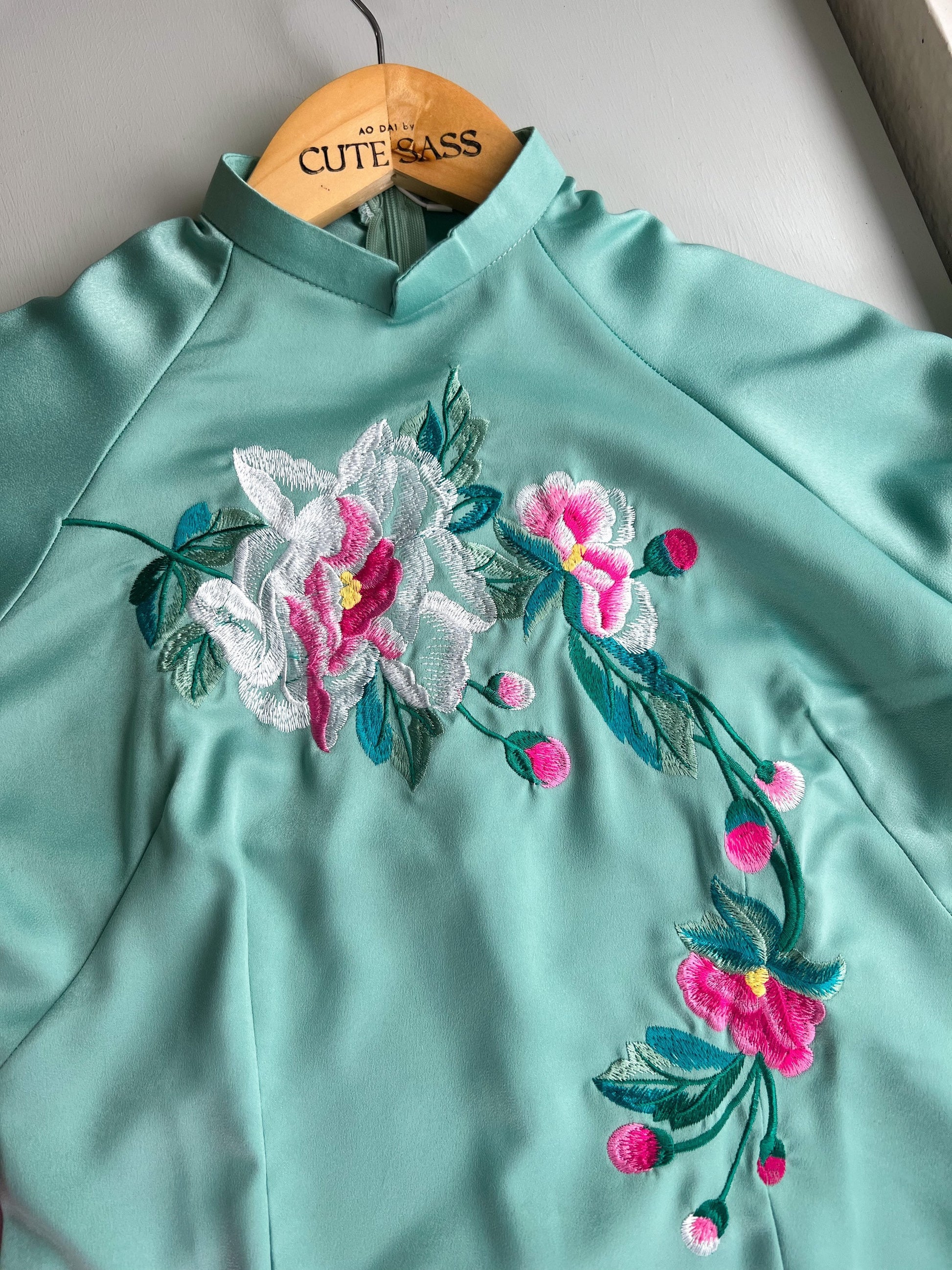 Cyan Embroidery Ao Dai Set