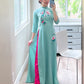 Cyan Embroidery Ao Dai Set