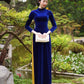 Ink Blue Plain Velvet Ao Dai Top Only, NO PANTS