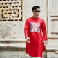 Men Red Printed Dragon Ao Dai Top