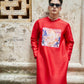 Men Red Printed Dragon Ao Dai Top