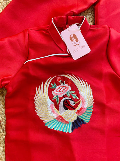 Family Red Embroidery Ao Dai Set (No Headband)