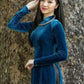 Prussian Blue Velvet Ao Dai Top Only, NO PANTS