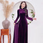 Purple Velvet Plain Ao Dai Top Only, NO PANTS