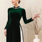 Green Velvet Plain Ao Dai Top Only, NO PANTS