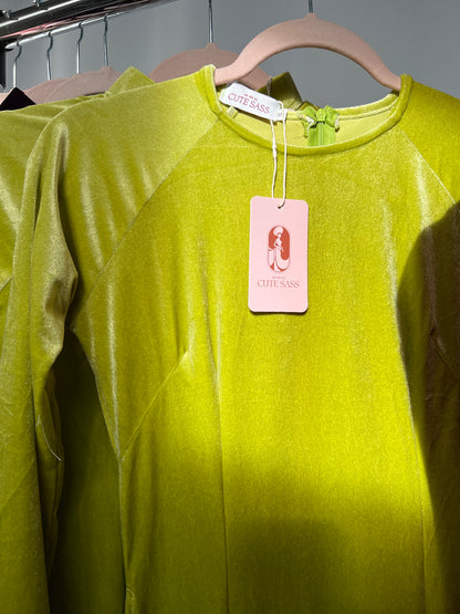 Lime Green Velvet Ao Dai Top Only, NO PANTS