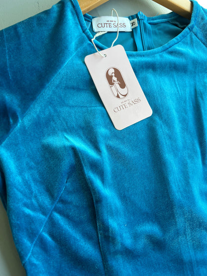 Turquoise Velvet Ao Dai Top Only, NO PANTS