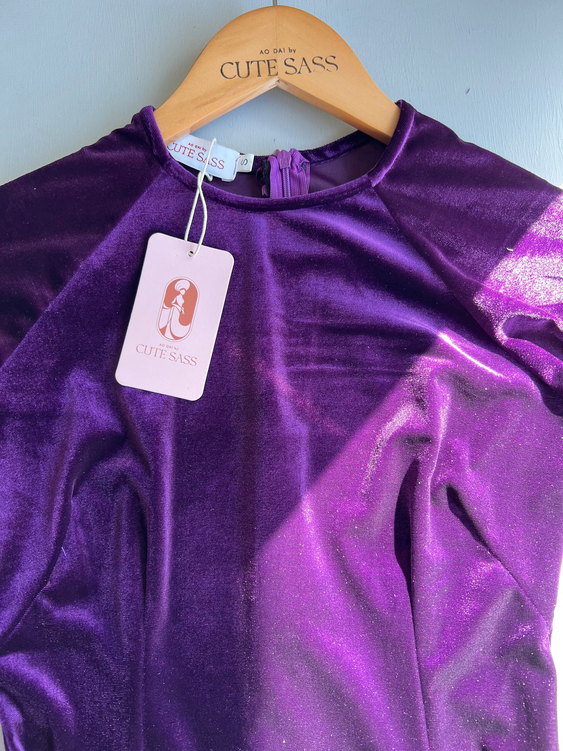 Purple Velvet Plain Ao Dai Top Only, NO PANTS