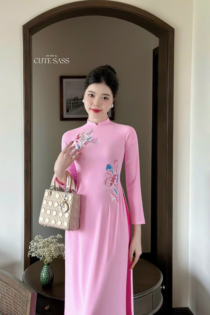 Pink Embroidery Ao Dai Set