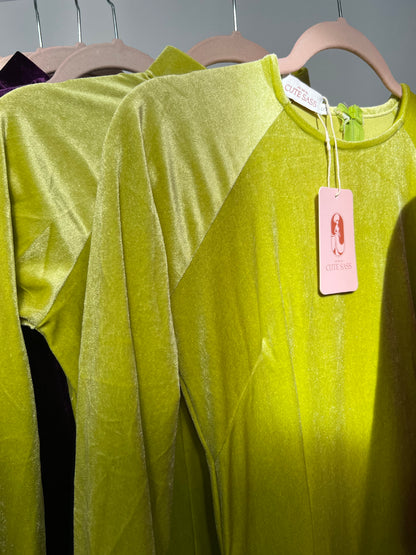 Lime Green Velvet Ao Dai Top Only, NO PANTS