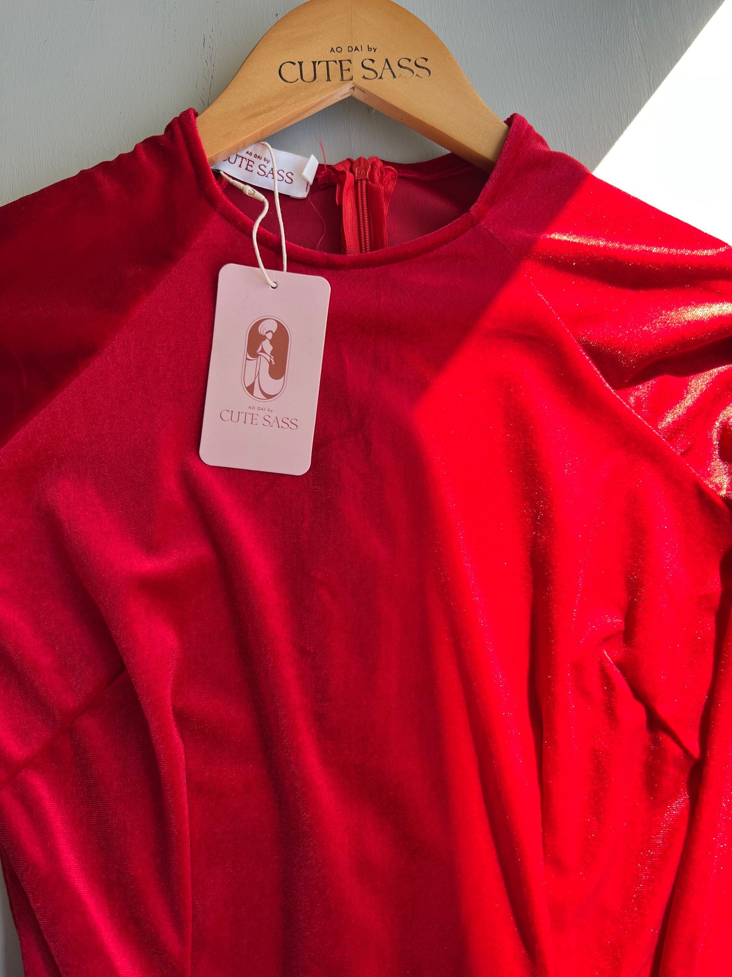 Red Velvet Plain Ao Dai Top Only, NO PANTS