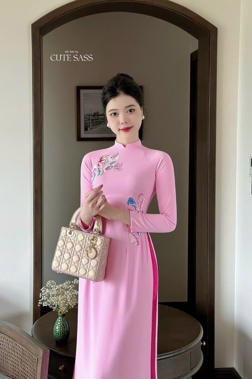 Pink Embroidery Ao Dai Set