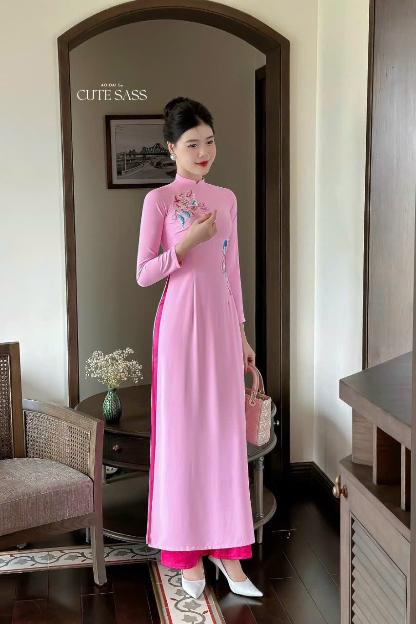 Pink Embroidery Ao Dai Set