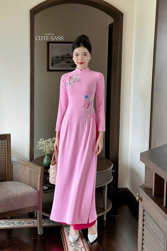 Pink Embroidery Ao Dai Set