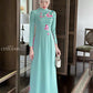 Cyan Embroidery Ao Dai Set