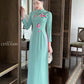 Cyan Embroidery Ao Dai Set