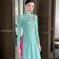 Cyan Embroidery Ao Dai Set