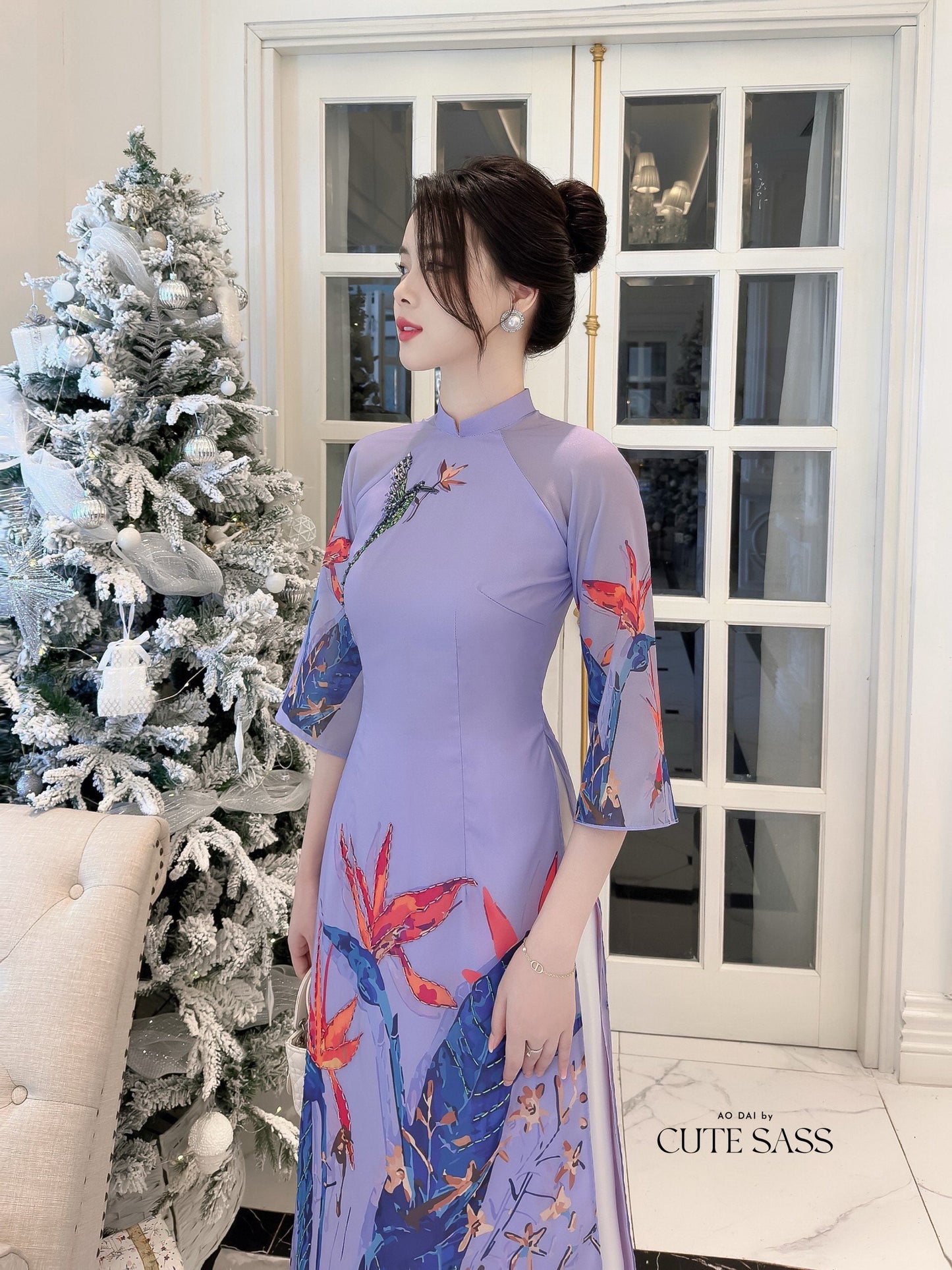 Diep Xuan - Purple Ao Dai Set | Pre-made Traditional Vietnamese Ao Dai| Women Ao Dai with Pants | Lunar New Year| Ao Dai Truyen Thong|