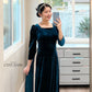 Prussian Blue Velvet Ao Dai Top Only, NO PANTS