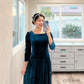 Prussian Blue Velvet Ao Dai Top Only, NO PANTS