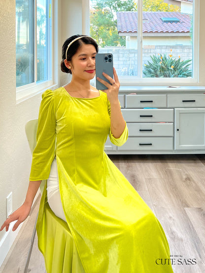 Lime Green Velvet Ao Dai Top Only, NO PANTS