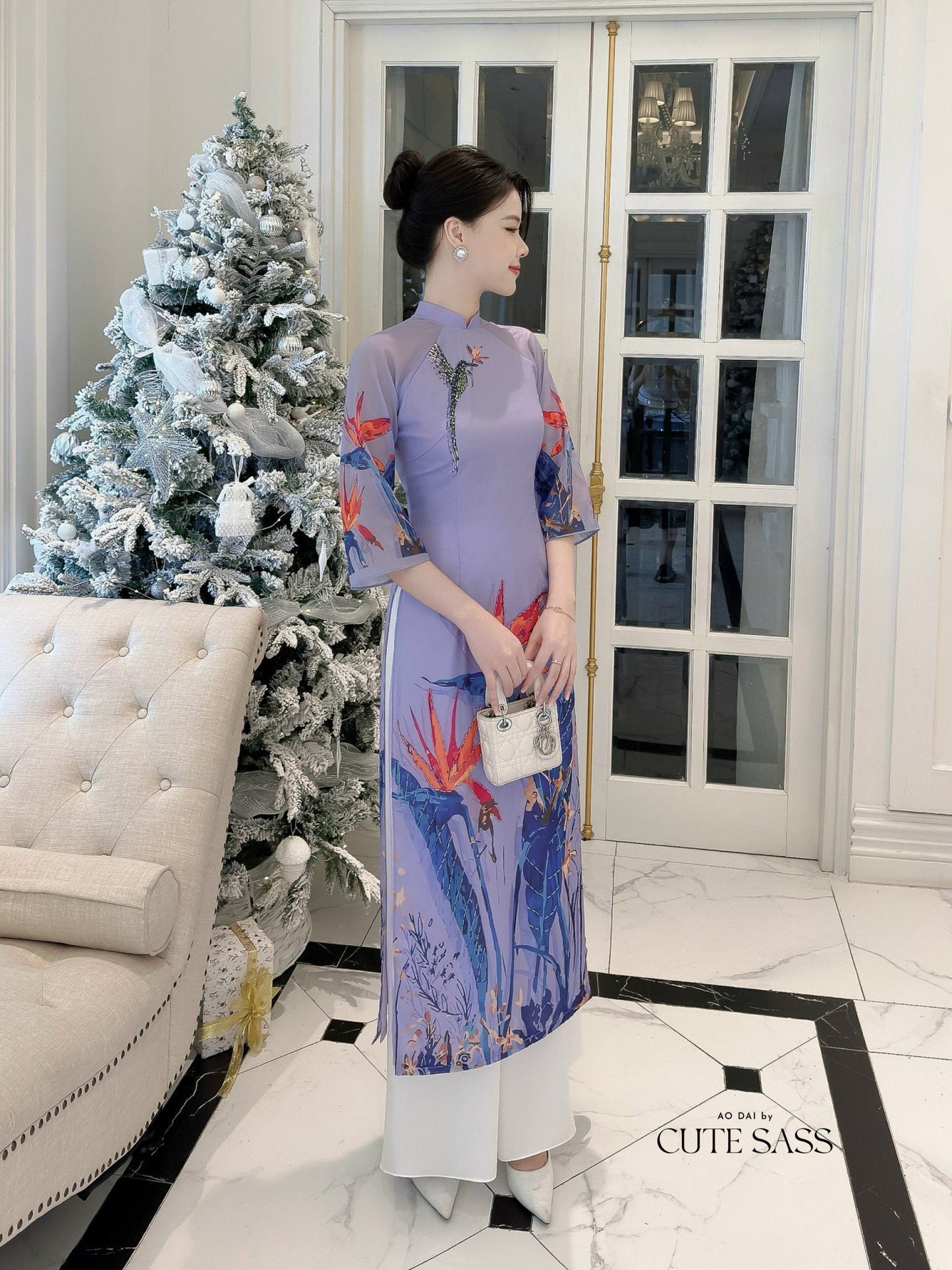 Diep Xuan - Purple Ao Dai Set | Pre-made Traditional Vietnamese Ao Dai| Women Ao Dai with Pants | Lunar New Year| Ao Dai Truyen Thong|