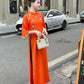 Shifted Embroidery Orange Ao Dai Set |Pre-made Vietnamese Ao Dai|Women Ao Dai with Pants |Lunar New Year| Ao Dai Truyen Thong|