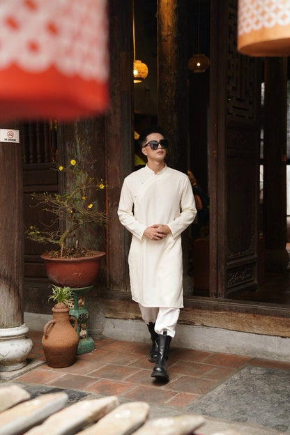 Men Linen Button Ao Dai Top (3 COLORS) 1314D12C AoDaibyCuteSass