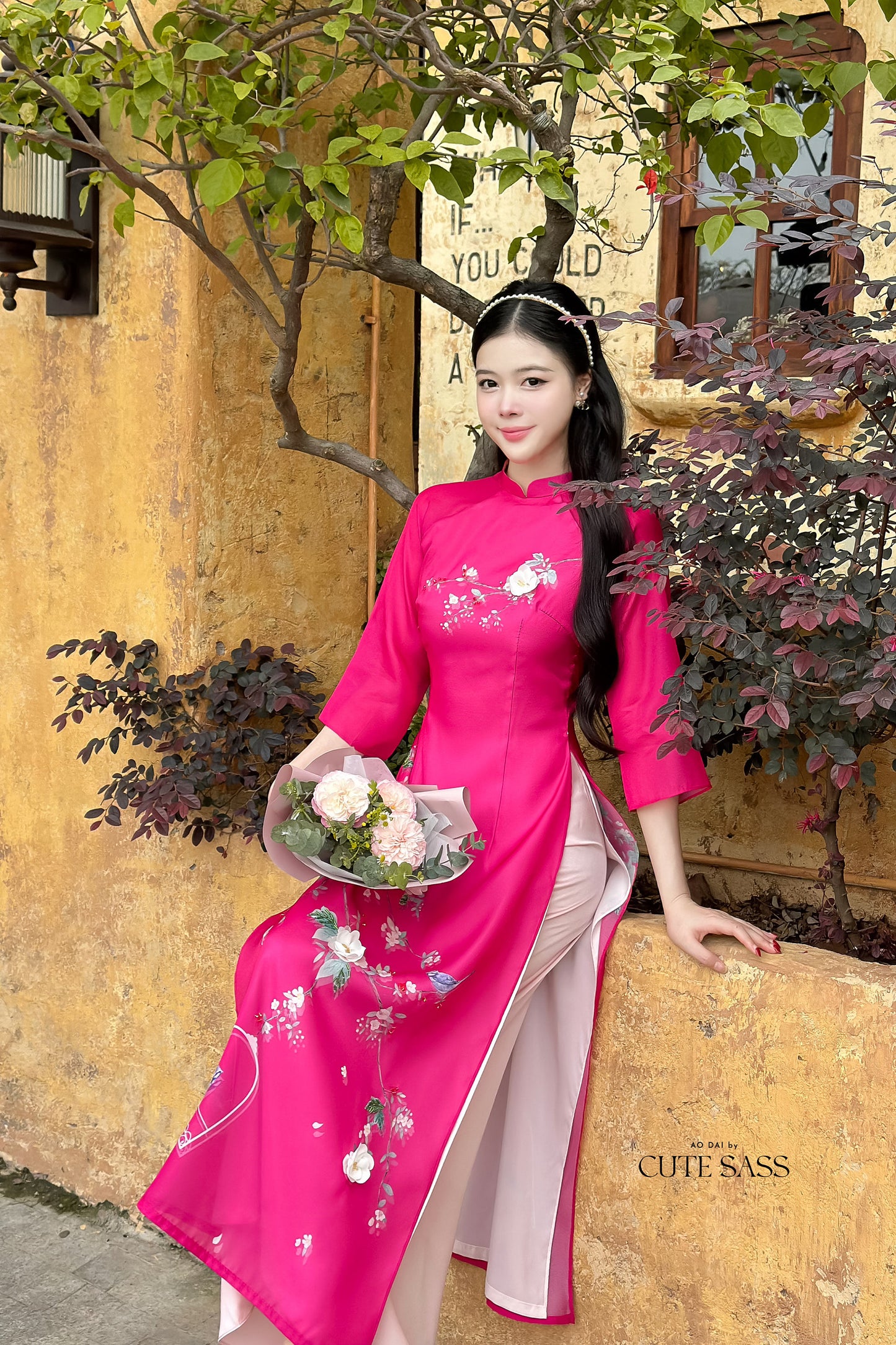 Hot Pink Sparkle Spring Ao Dai Set| Pre-made Traditional Vietnamese Ao Dai|Ao Dai with Pants|Lunar New Year|Ao Dai Cach Tan|20C