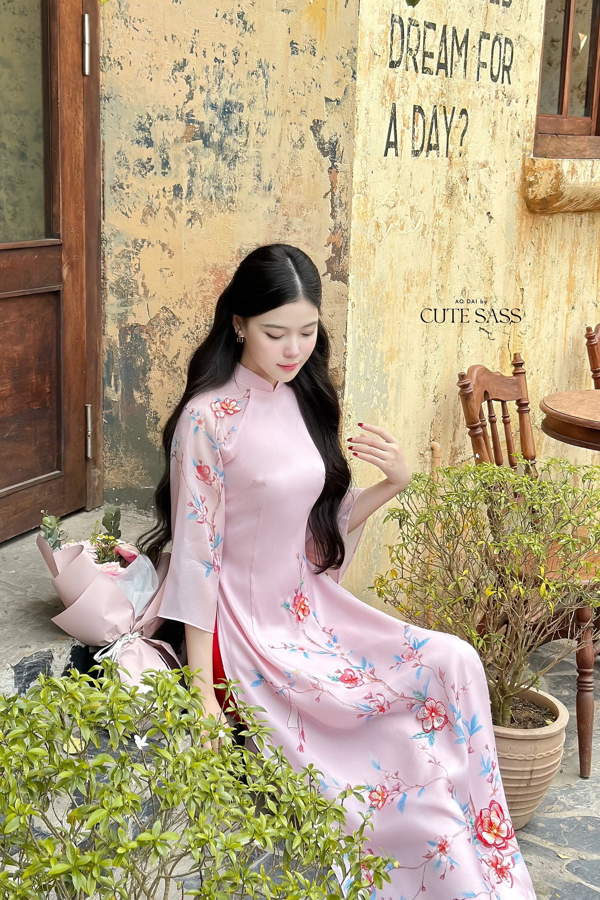 Light Pink Sparkle Spring Ao Dai Set| Pre-made Traditional Vietnamese Ao Dai|Ao Dai with Pants|Lunar New Year|Ao Dai Cach Tan|