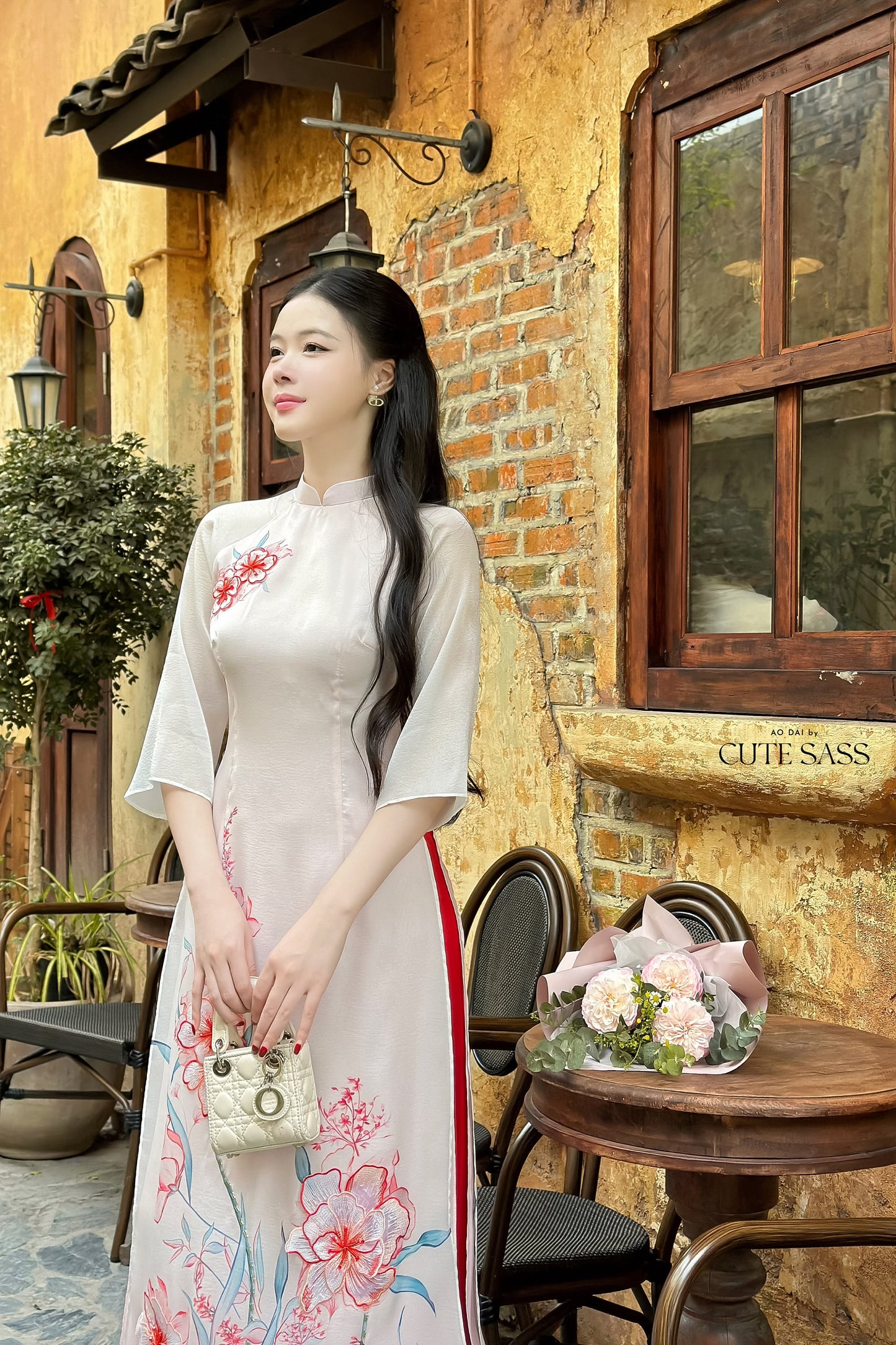 Blush Sparkle Spring Ao Dai Set| Pre-made Traditional Vietnamese Ao Dai|Ao Dai with Pants|Lunar New Year|Ao Dai Cach Tan|