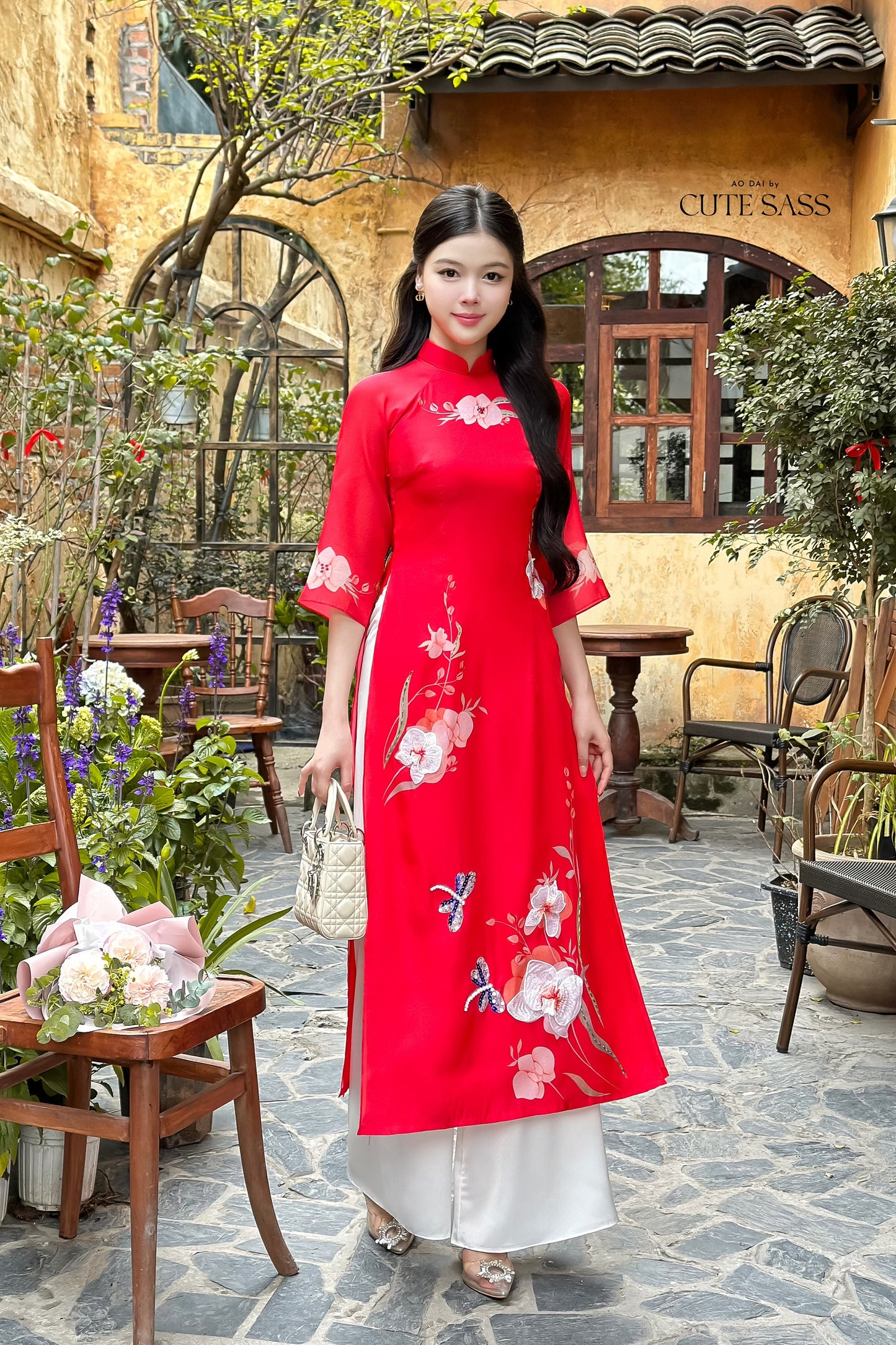 Red Sparkle Spring Ao Dai Set| Pre-made Traditional Vietnamese Ao Dai|Ao Dai with Pants|Lunar New Year|Ao Dai Cach Tan|