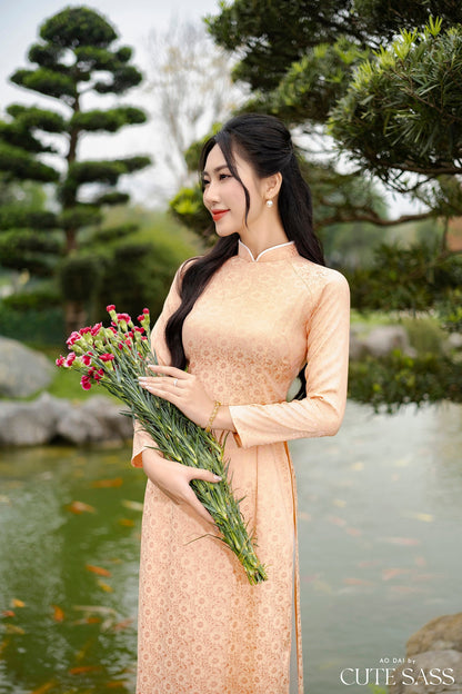 Peach Traditional Gấm Ao Dai Set