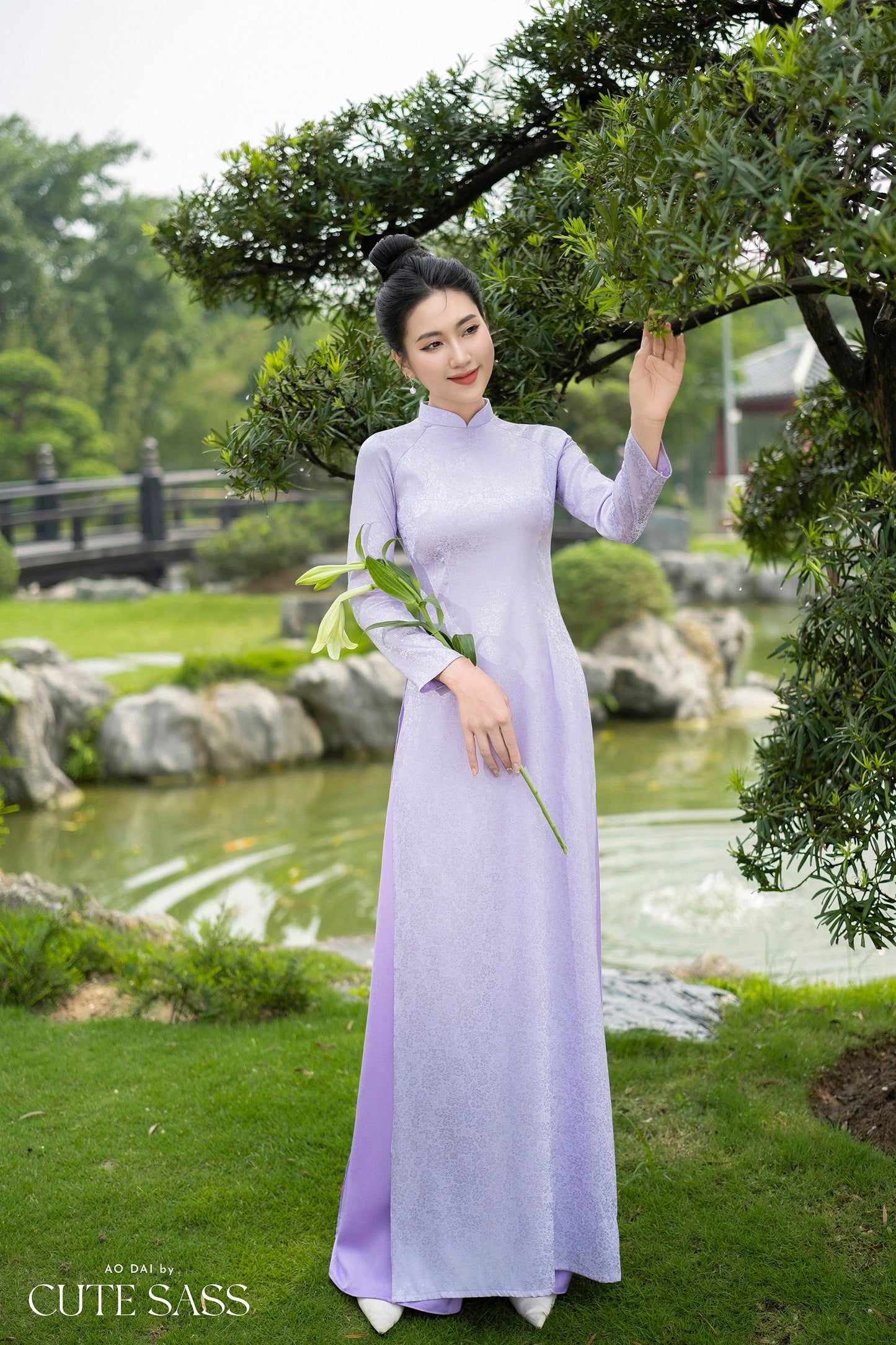 Purple Traditional Gấm Ao Dai Top Only, NO PANTS