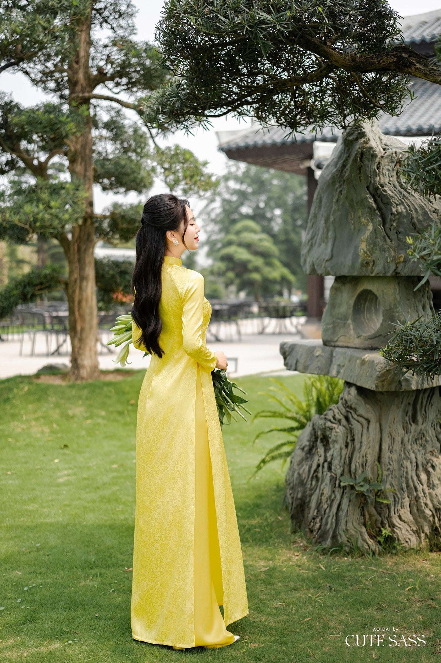 Yellow Traditional Gấm Ao Dai Set