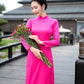 Hot Pink Traditional Gấm Ao Dai Set