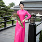 Hot Pink Traditional Gấm Ao Dai Set