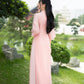 Light Pink Embroidery Chiffon Ao Dai Set