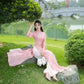 Light Pink Embroidery Chiffon Ao Dai Set