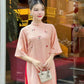 Shifted Embroidery Peach Ao Dai Set |Pre-made Vietnamese Ao Dai|Women Ao Dai with Pants |Lunar New Year| Ao Dai Truyen Thong|