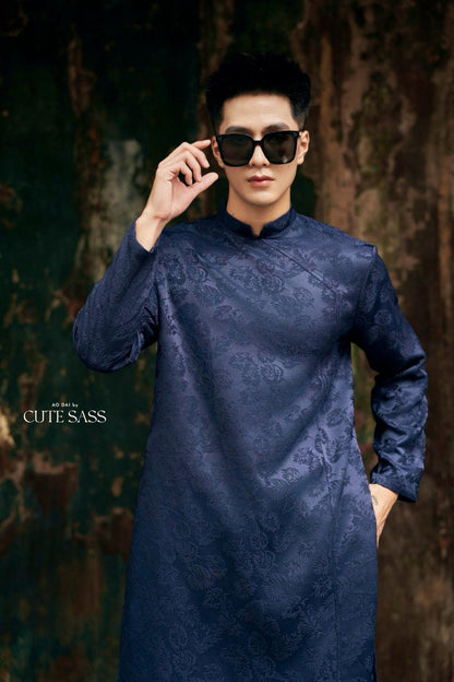Men Dark Blue Gam Ao Dai Top | Pre-made Traditional Vietnamese Ao Dai| Lunar New Year | Ao Dai for Dad, Boy|Ao Dai Tet|