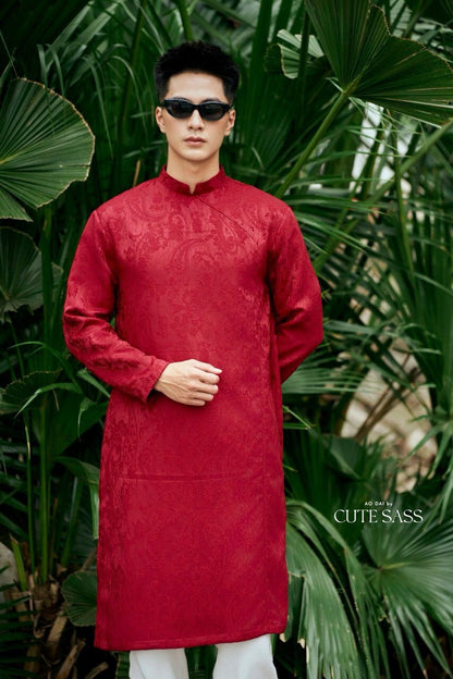 Red Gam Ao Dai Top | Pre-made Traditional Vietnamese Ao Dai| Lunar New Year | Ao Dai for Dad, Boy|Ao Dai Tet|