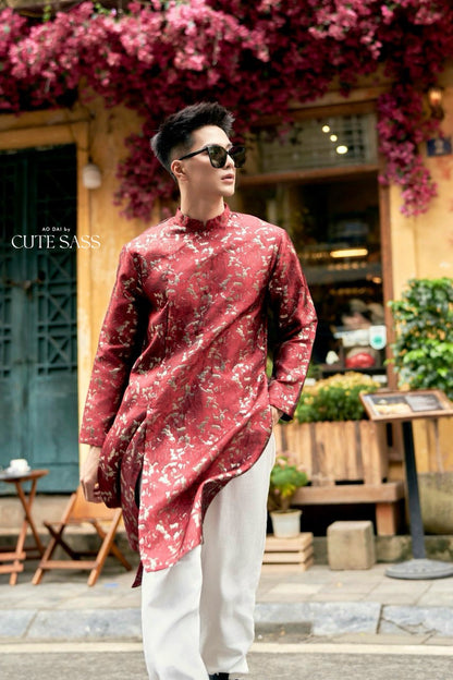 Red/Gold Gam Ao Dai Top | Pre-made Traditional Vietnamese Ao Dai| Lunar New Year | Ao Dai for Dad, Boy|Ao Dai Tet|