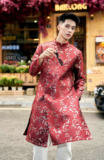 Red/Gold Gam Ao Dai Top | Pre-made Traditional Vietnamese Ao Dai| Lunar New Year | Ao Dai for Dad, Boy|Ao Dai Tet|