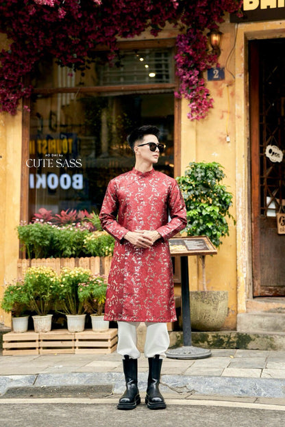 Red/Gold Gam Ao Dai Top | Pre-made Traditional Vietnamese Ao Dai| Lunar New Year | Ao Dai for Dad, Boy|Ao Dai Tet|