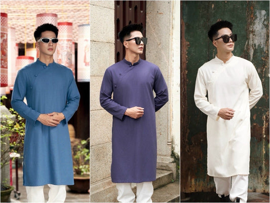 Men Linen Button Ao Dai Top (3 COLORS) 1314D12C AoDaibyCuteSass