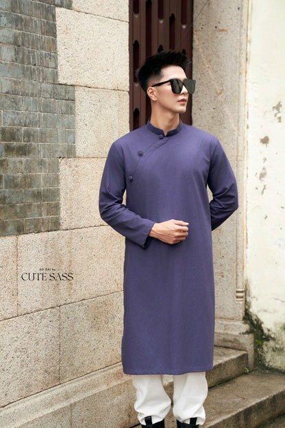 Men Linen Button Ao Dai Top (3 COLORS) 1314D12C AoDaibyCuteSass