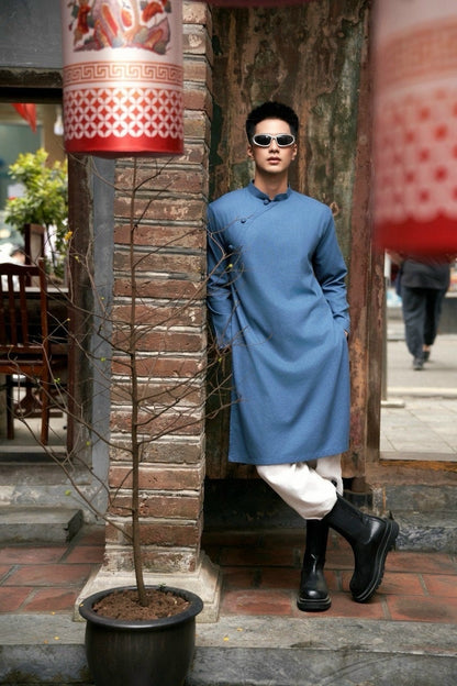 Men Linen Button Ao Dai Top (3 COLORS) 1314D12C AoDaibyCuteSass
