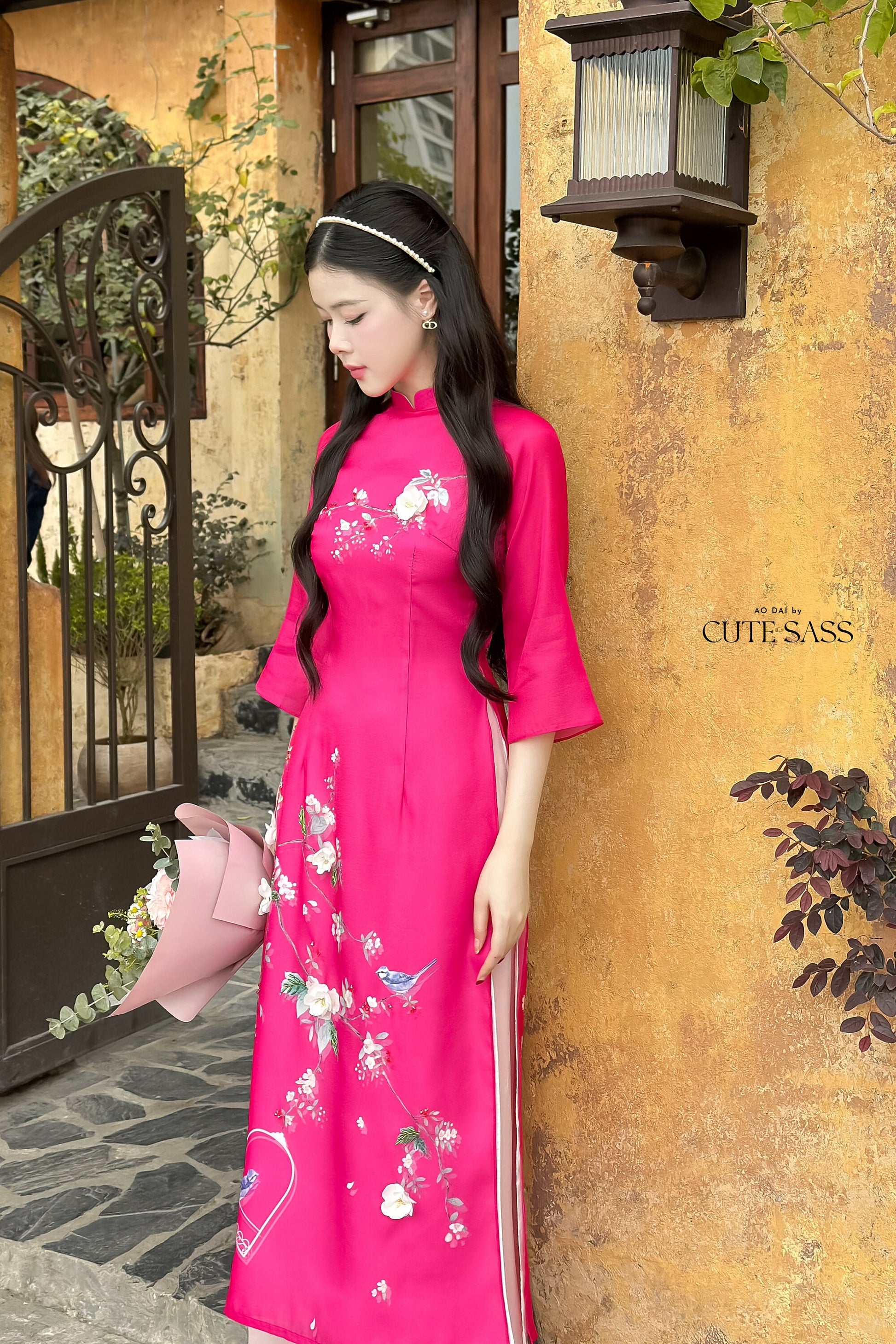 Hot Pink Sparkle Spring Ao Dai Set| Pre-made Traditional Vietnamese Ao Dai|Ao Dai with Pants|Lunar New Year|Ao Dai Cach Tan|20C